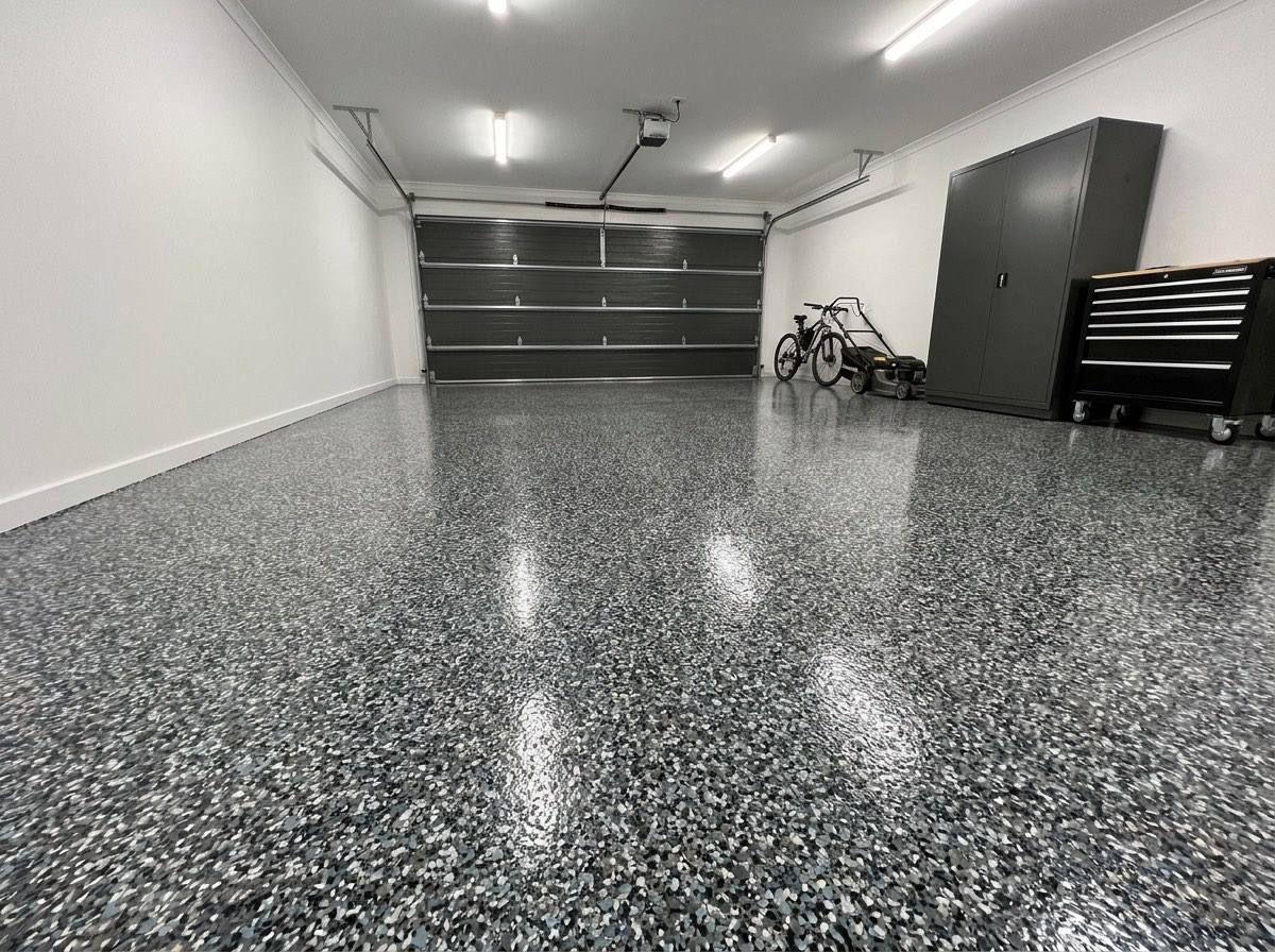 Charcoal flake epoxy floor