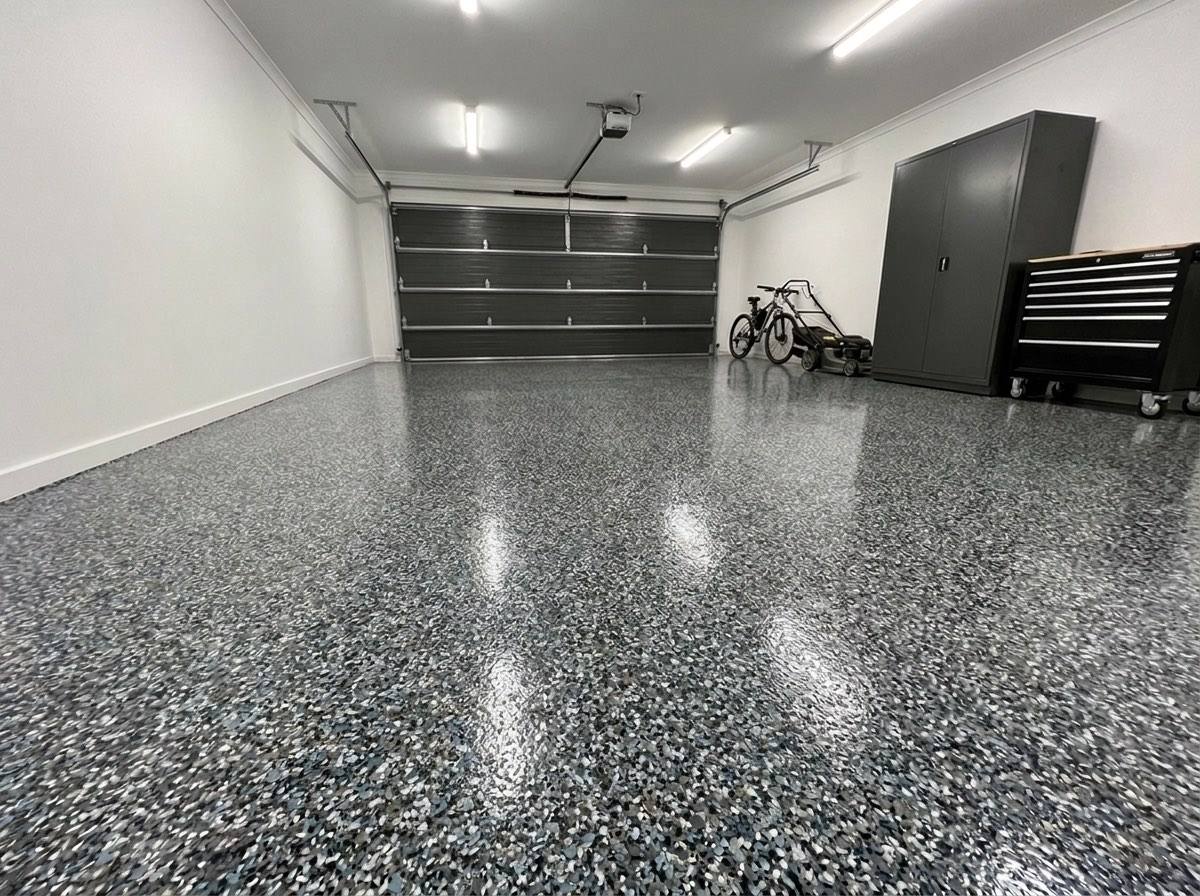 Coastal Blue flake epoxy floor