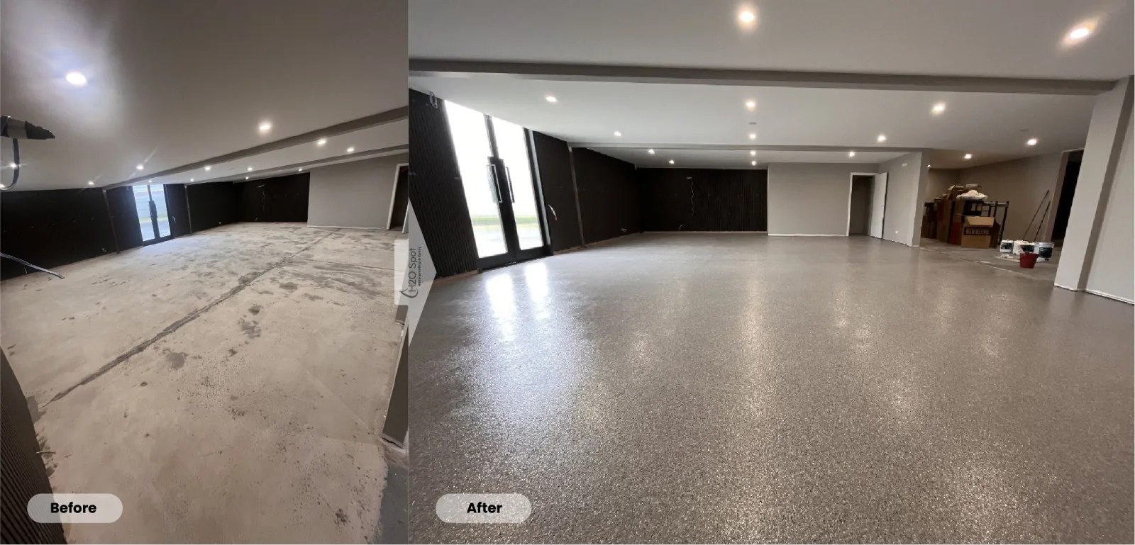 Church floor, Cranbourne East — the slab before, and after coating